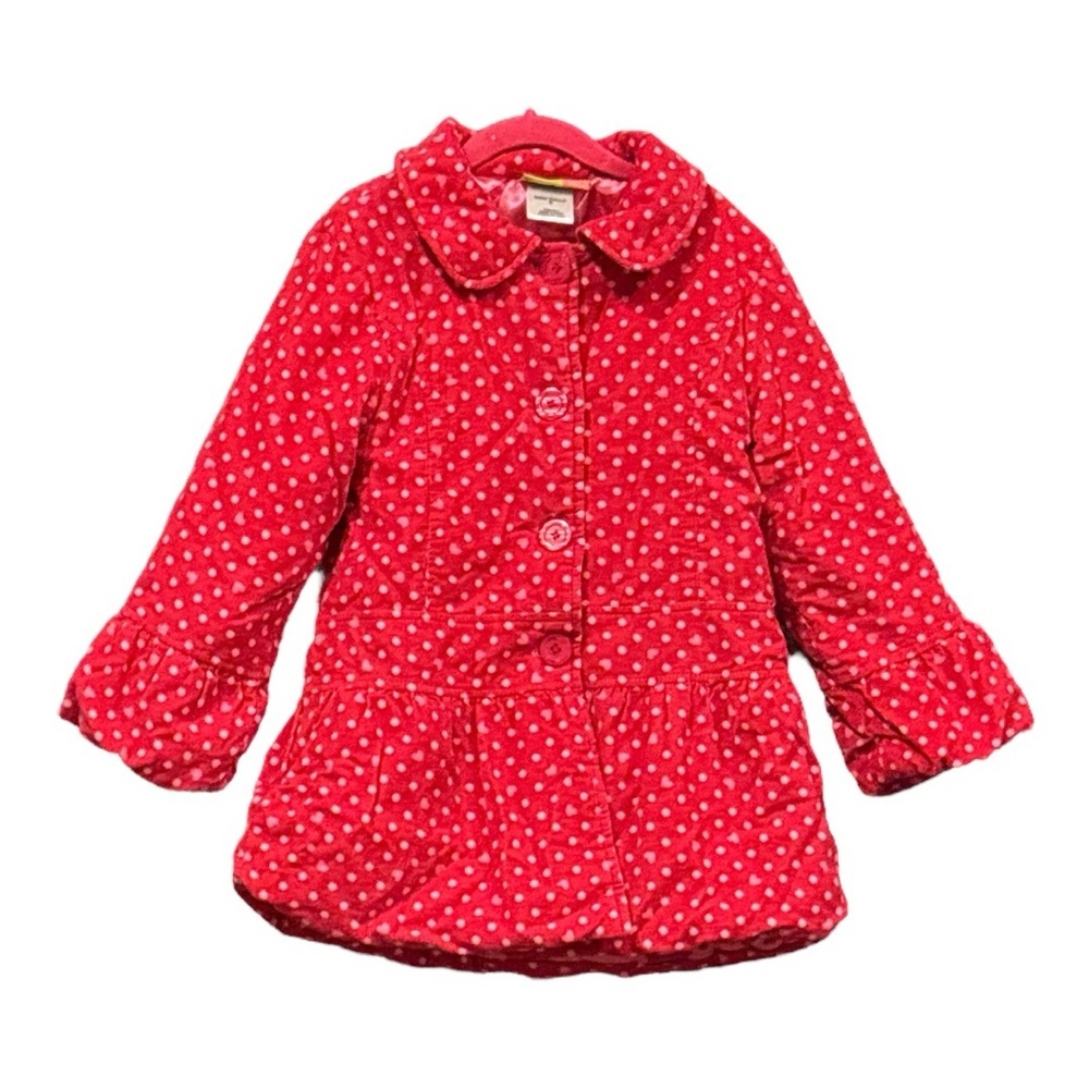 Penelope Mack Little Girls Red Coat w/polka dots and hearts. Size 5 X3